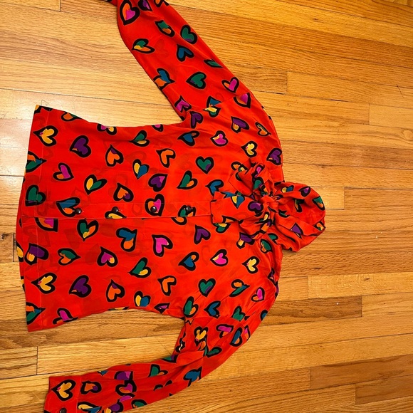 Vintage Escada Red Heart Print Blouse with Neck Bow 34 S - Picture 16 of 16